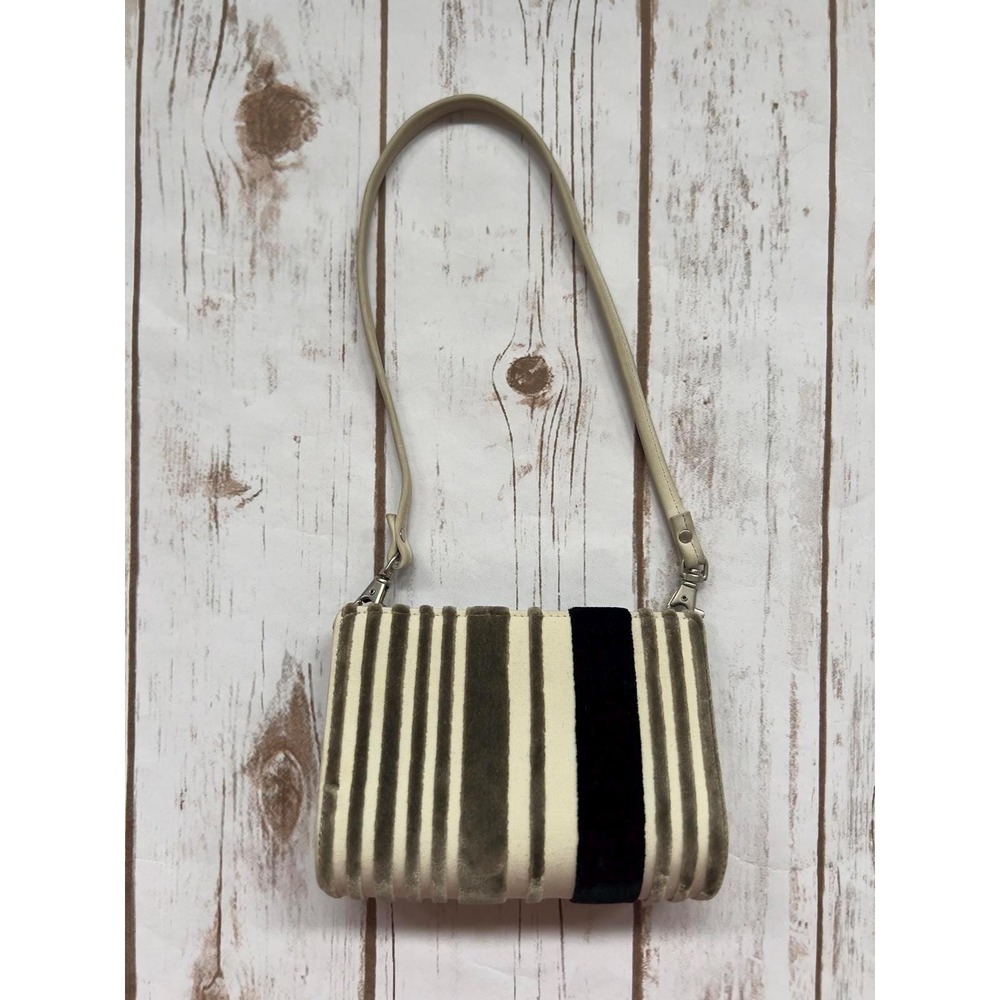 Velvet Stripe Frame Clutch Shoulder Bag Cream Olive Black  Small‎